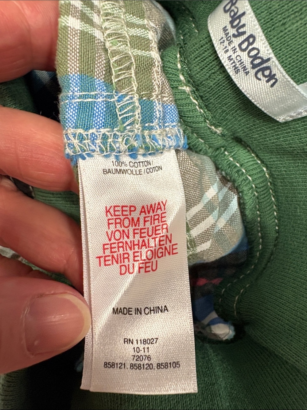 Baby Boden Green Blue Plaid Cargo Pants elastic waist drawstring cargo 12/18m - Picture 7 of 8